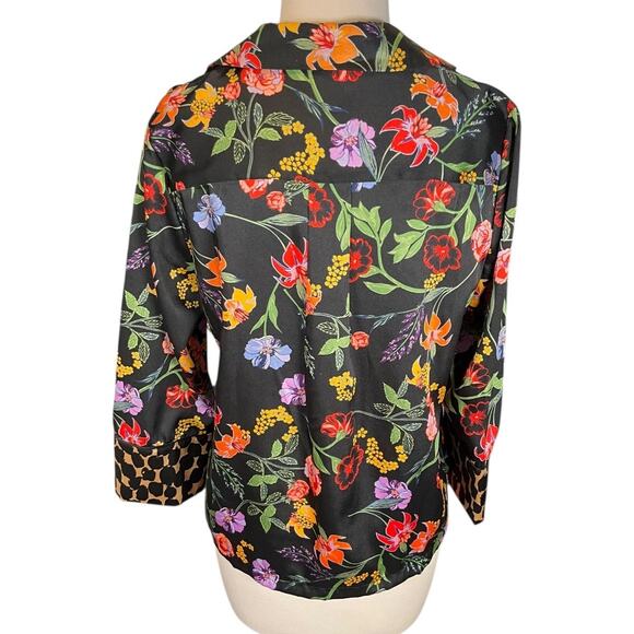 Who What Wear Black Floral Satin Button-Down Blouse – Size Small NWOT Wide Cuffs - Picture 2 of 10
